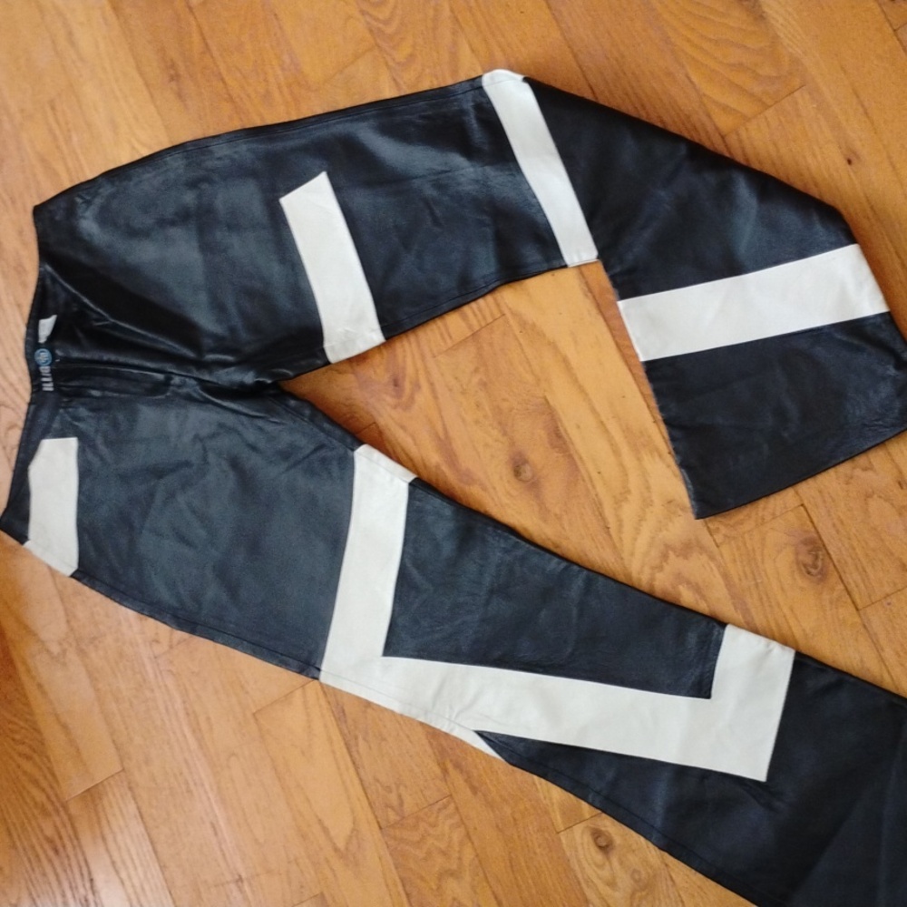 🔥 BLACK LEATHER Designer Illig PANTS Zip Front Sz SMALL Deadstock  GOTHIC
